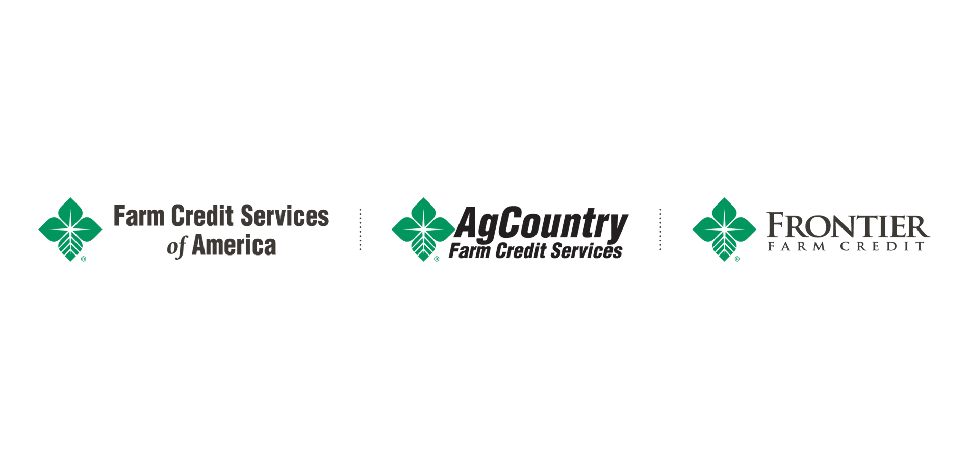 The logos of FCSAmerica, AgCountry, and Frontier FCS