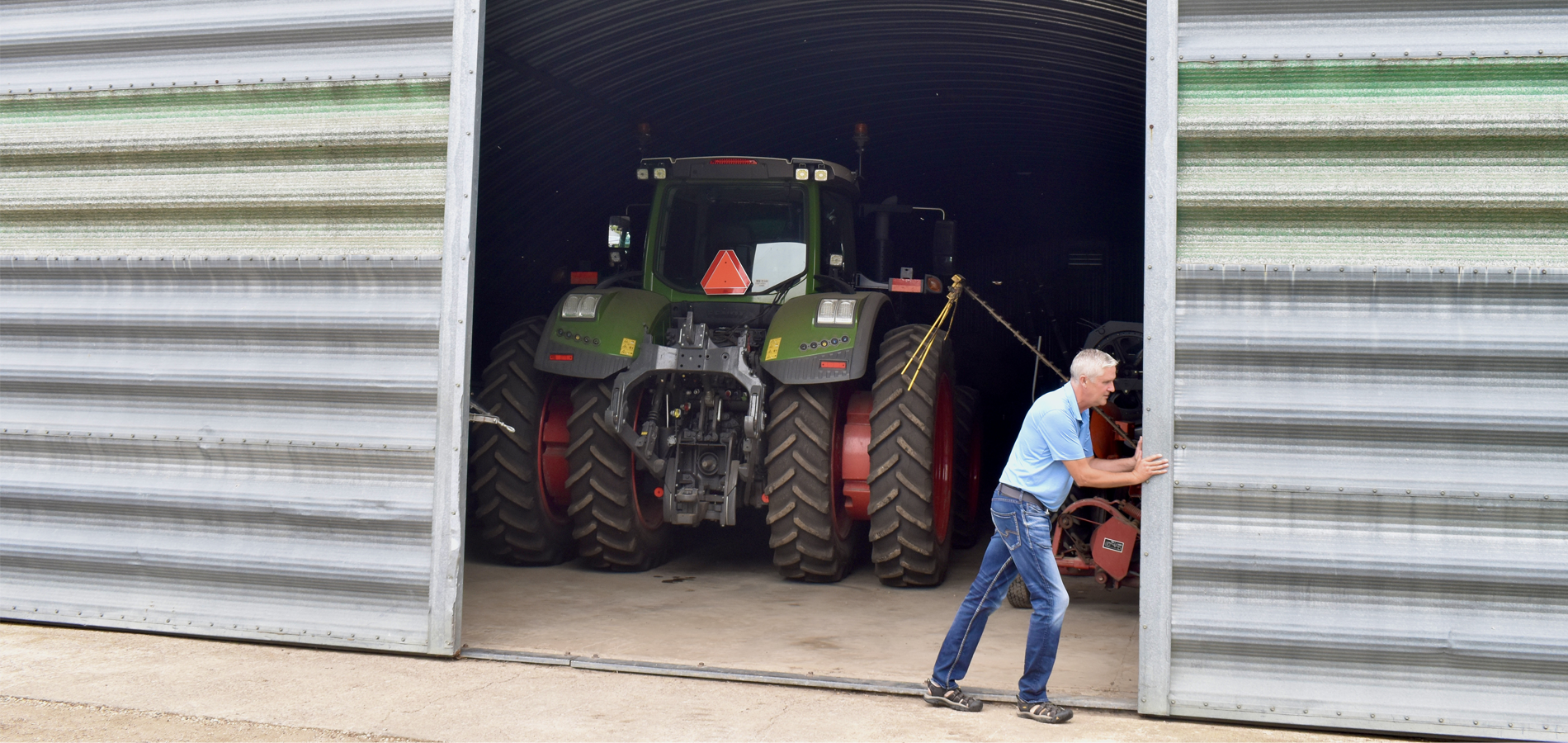 Opening a tractor shed